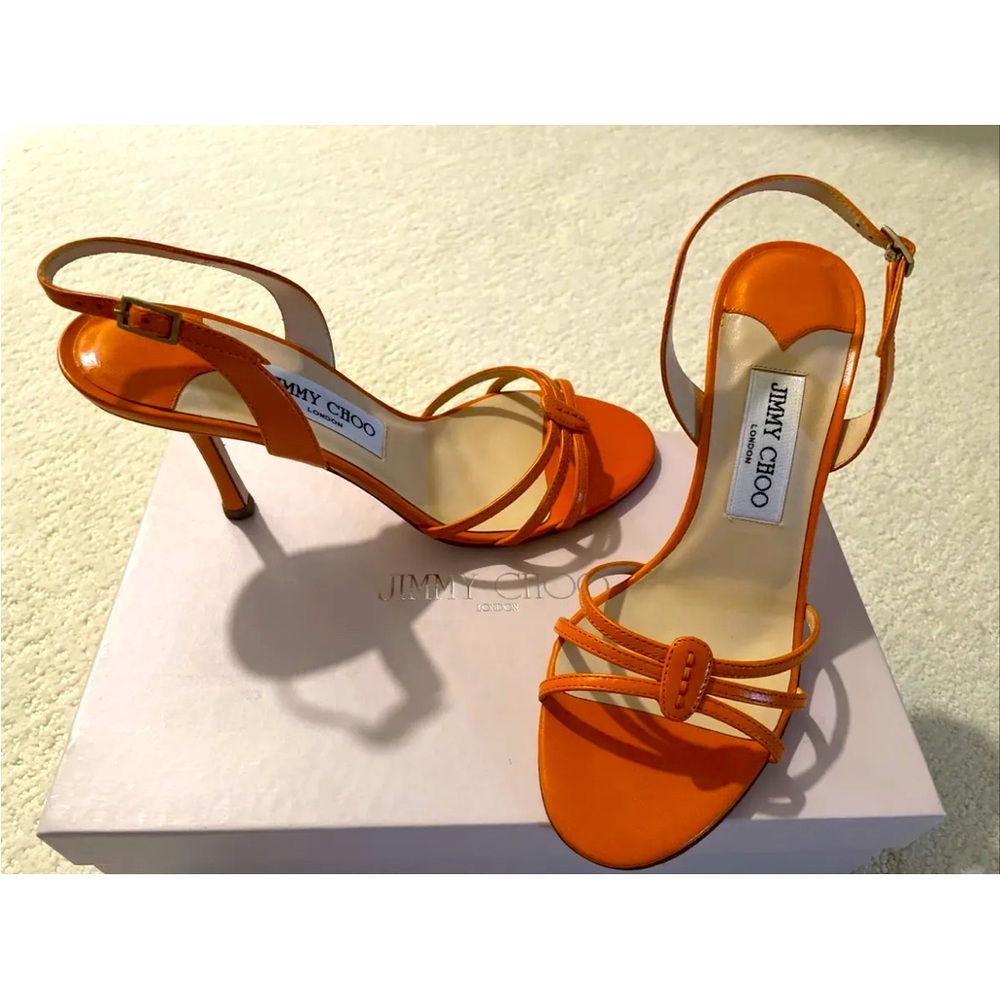 Jimmy Choo Light Orange Kid Leather Strappy Sandals